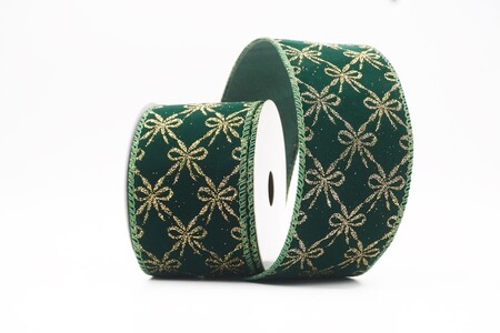 Green Glitter Tied Bow Pattern Wired Ribbon_KW0463GC-3-12